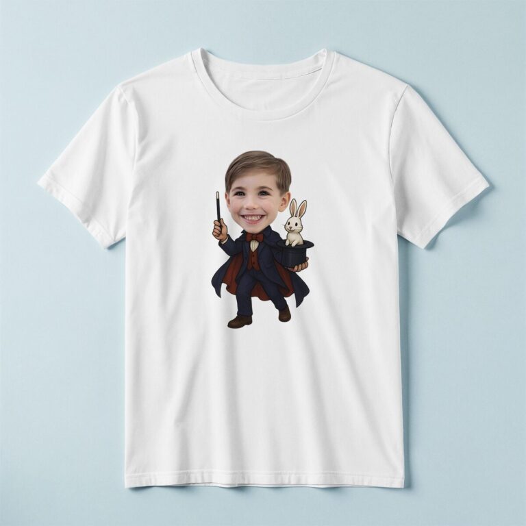 Custom Stage Magician Navy Suit Face Cutout – T-shirt Custom Stage Magician Navy Suit Face Cutout shown on a T-shirt mockup