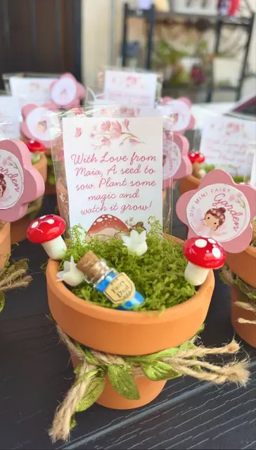 Mini Fairy Garden Pot Favors with Mushroom Decorations