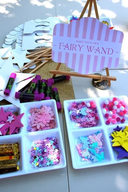Fairy Wand Craft Station with a Pink Striped Sign