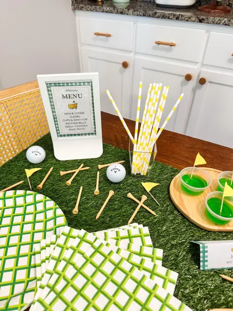 Masters Menu Display with Gingham and Yellow Table Accents