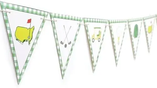 Green Gingham Golf Pennant Banner with Cart Illustrations