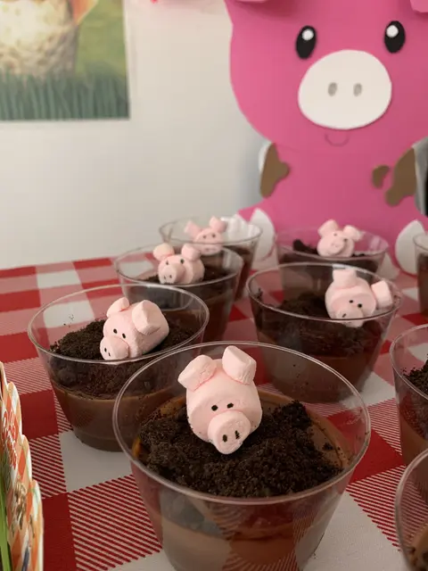 Piggy Dessert Cups on a Red Gingham Table