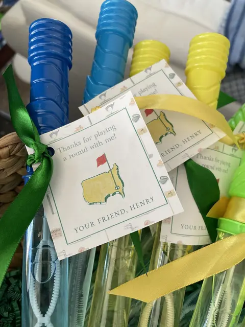 Golf Party Bubble Wands with Ribbon and Favor Tags