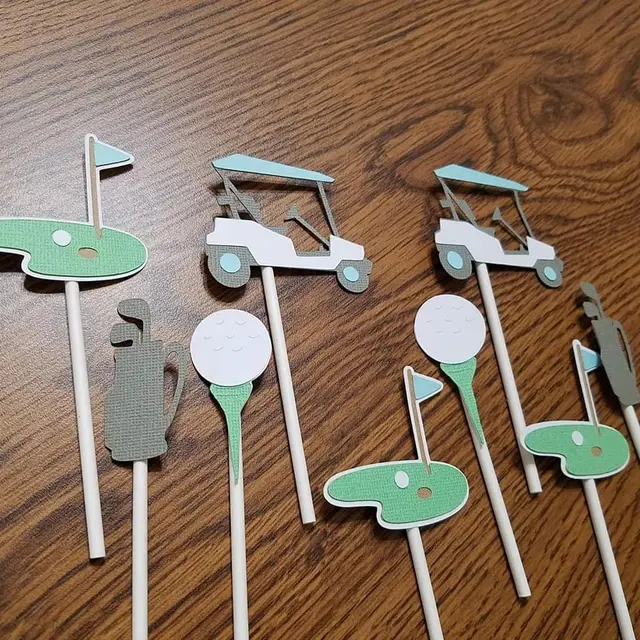 Layered Golf Cupcake Toppers in Green, Gray, and Light Blue