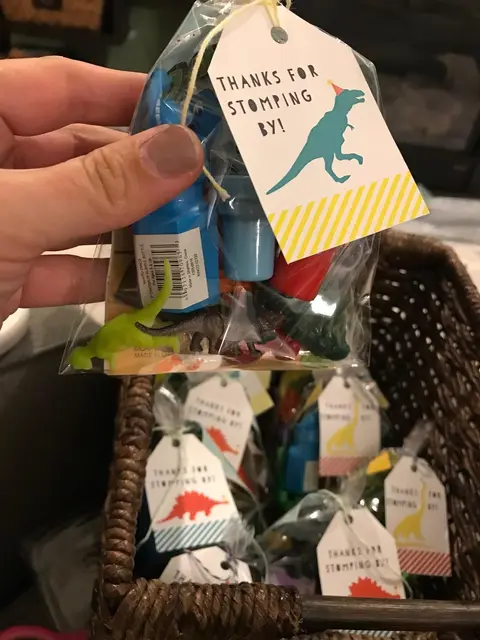 Dinosaur Favor Bags with Thank-You Tags