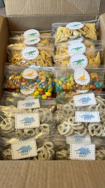 Dinosaur Snack Bags with Dotted Labels