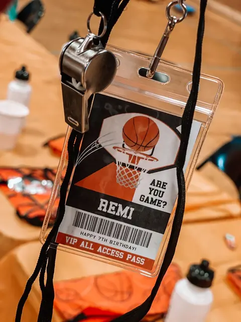 Basketball Hoop VIP Badge with a Guest Name Panel