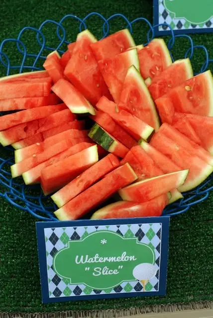 Golf Party Watermelon Tray with an Argyle Food Label
