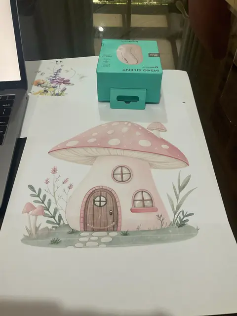 Pink Mushroom House Print with Garden Details