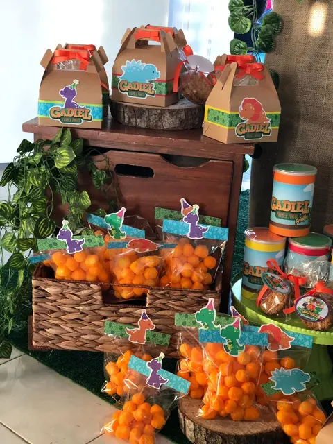 Cartoon Dinosaur Favor Boxes and Treat Bag Toppers