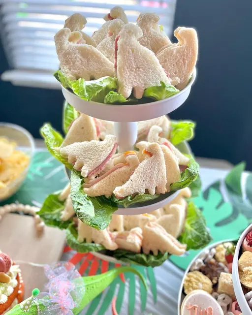 Dinosaur Sandwiches on a Tiered Party Stand
