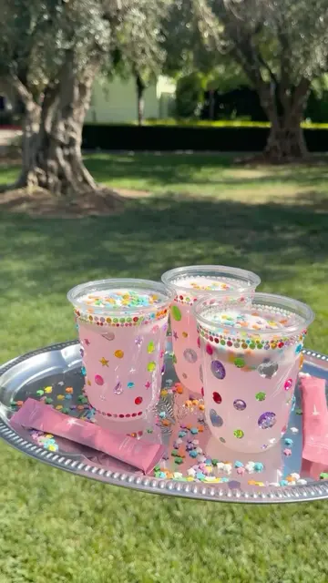 Pink Party Drinks in Gem-Decorated Cups