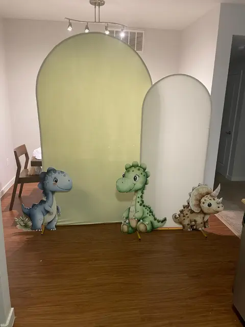 Dinosaur Photo Backdrop with Soft Green Arch Panels