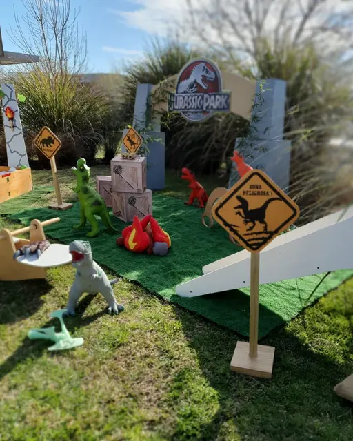 Dinosaur Crossing Signs for an Outdoor Party Play Area