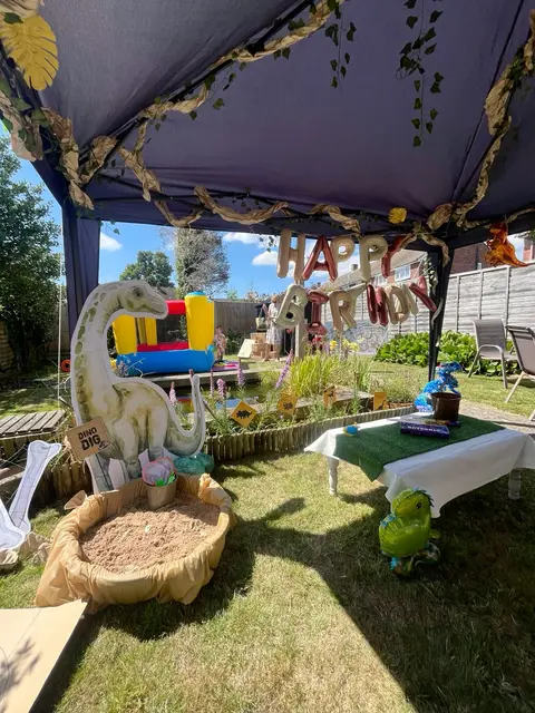 Dinosaur Dig Canopy with Birthday Balloon Letters