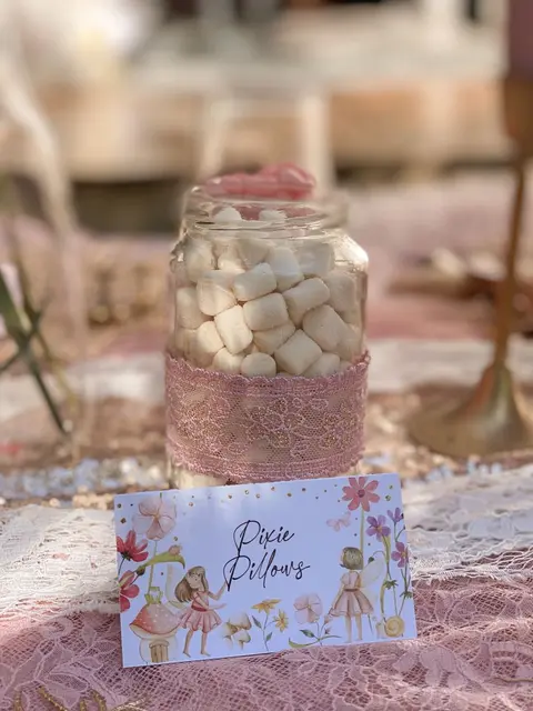 Pixie Pillows Marshmallow Jar with a Fairy Food Label