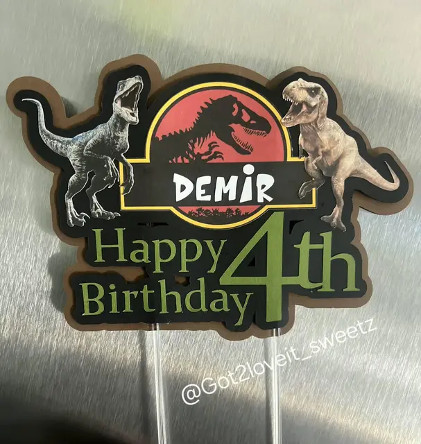 Dinosaur Birthday Cake Topper with a Name and Age
