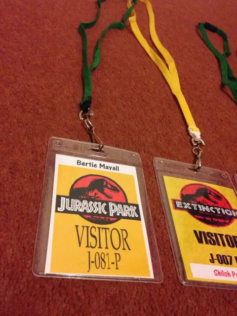Dinosaur Visitor Name Badges with Green and Yellow Lanyards