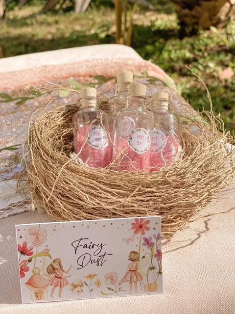 Fairy Dust Favor Bottles in a Nest-Style Display