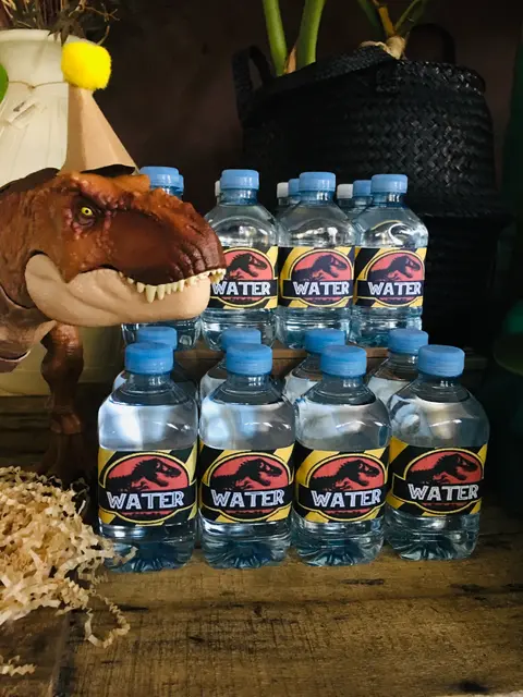 Dinosaur Water Bottles with a Party-Hat T. Rex
