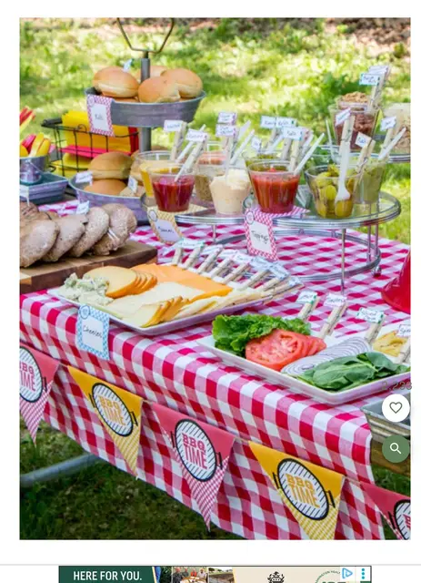 Backyard Burger Bar with Tiered Toppings and BBQ Bunting