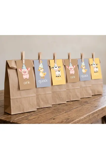 Farm Favor Bags with Clothespin Animal Tags