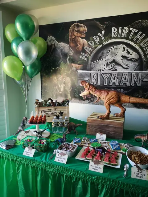 Green Dinosaur Buffet with a T. Rex Centerpiece
