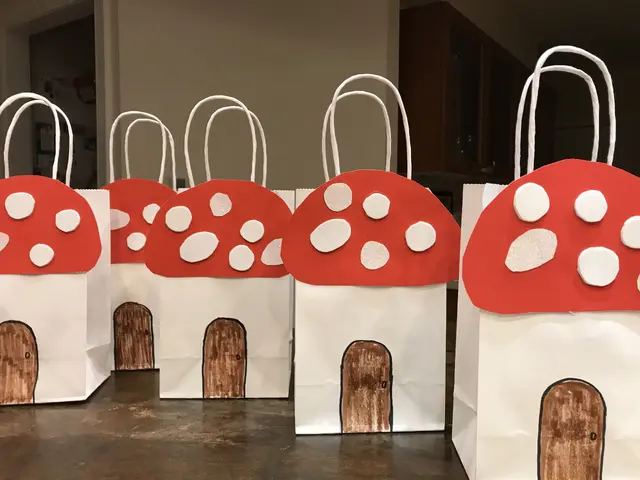Mushroom House Paper Favor Bags with Red Caps