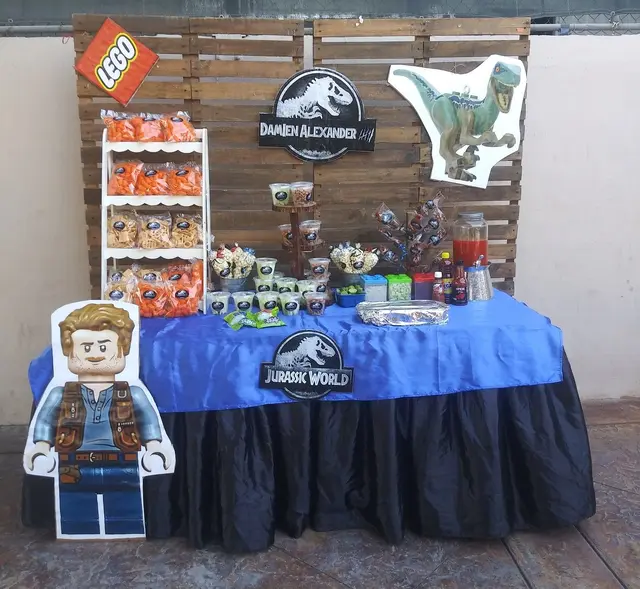 LEGO Jurassic World Snack Table with Pallet Backdrop