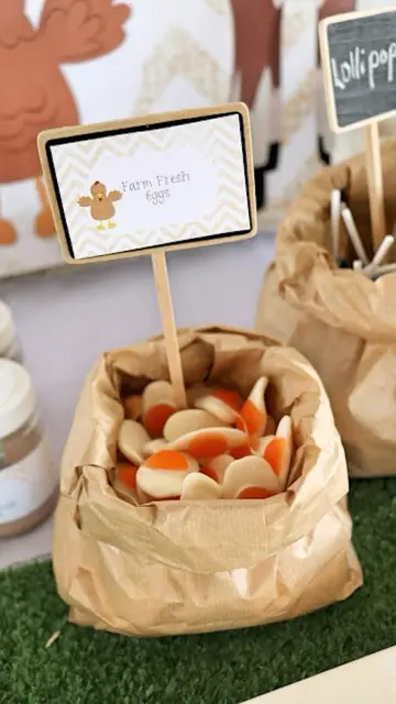 Farm Fresh Eggs Candy Display in a Brown Paper Bag