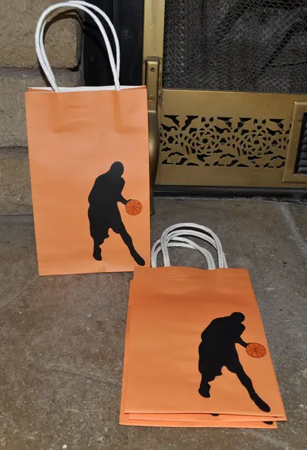 Basketball Player Silhouettes on Orange Favor Bags