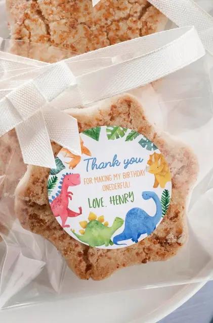 Dinosaur Thank-You Cookie Bags with White Ribbon