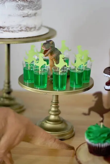 Green Dinosaur Silhouette Toppers for Dessert Cups