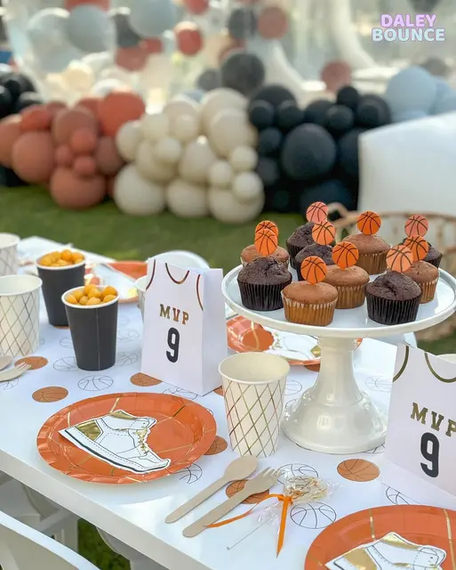 Basketball Table Settings with MVP Jersey Favor Bags
