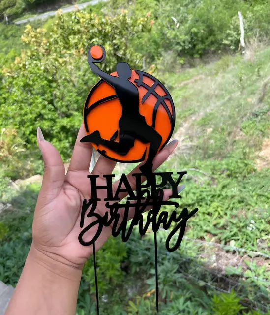 Orange and Black Basketball Birthday Cake Topper