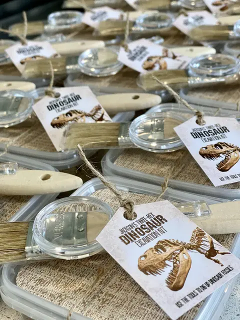 Dinosaur Excavation Kit Tags with Fossil Artwork