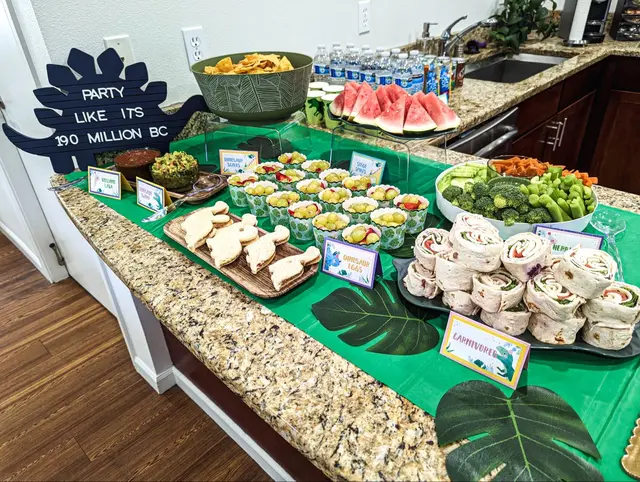 Dinosaur Lunch Buffet with Leaf Decorations
