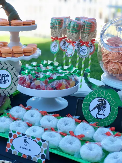 Dinosaur Dessert Display with Green and Orange Accents