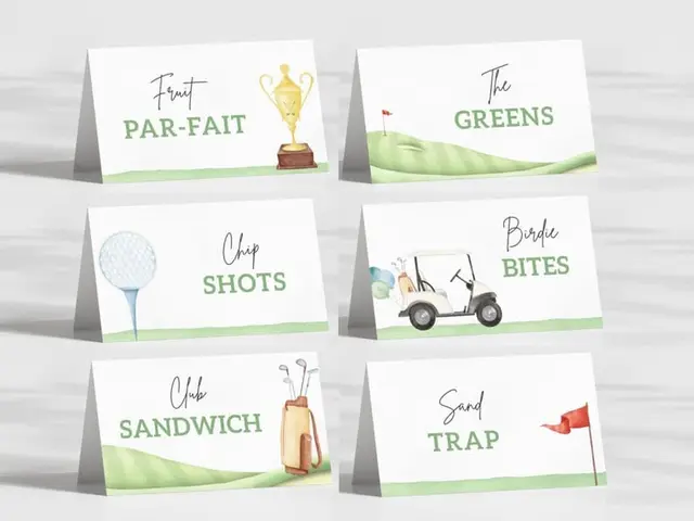 Watercolor Golf Food Tents with Illustrated Pun Labels