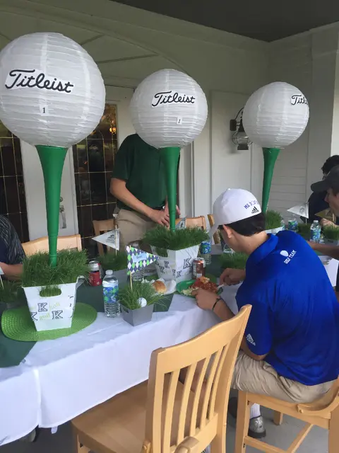 Oversized Golf Ball Lantern Centerpieces on Green Tees