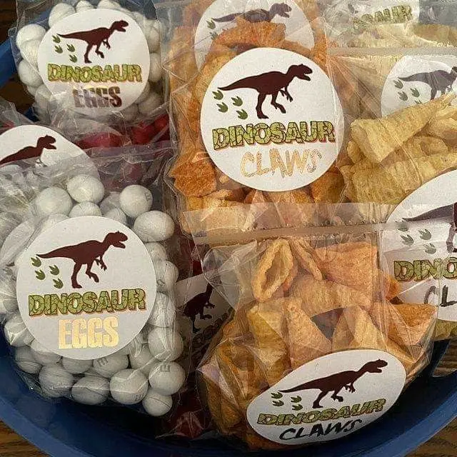 Dinosaur Snack Bags with Eggs and Claws Labels