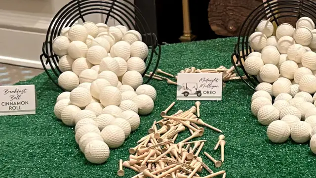 Golf Party Table Display with Tipped Baskets