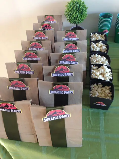 Dinosaur Party Bag Labels and Matching Popcorn Boxes