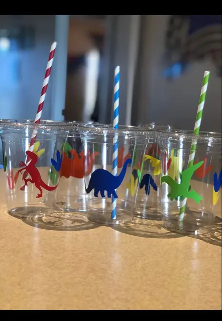 Clear Dinosaur Party Cups with Colorful Silhouettes