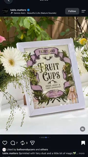 Framed Fairyland Fruit Cups Sign with a Purple Border