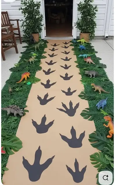 Dinosaur Footprint Entrance Path with Leafy Borders