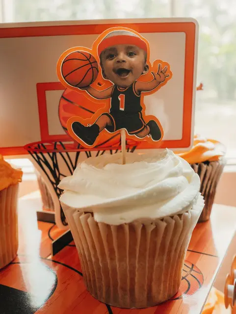 First Birthday Basketball Photo Cupcake Topper