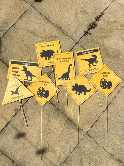 Yellow Dinosaur and Hatching Zone Party Signs