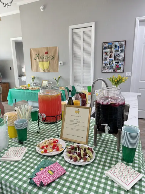 Masters Drink Station with a Gingham Cloth and Framed Menu