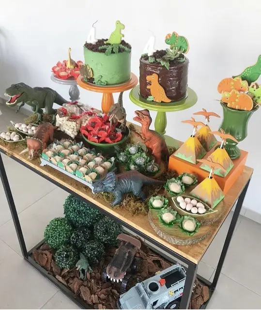 Dinosaur Dessert Table with Volcano Boxes
